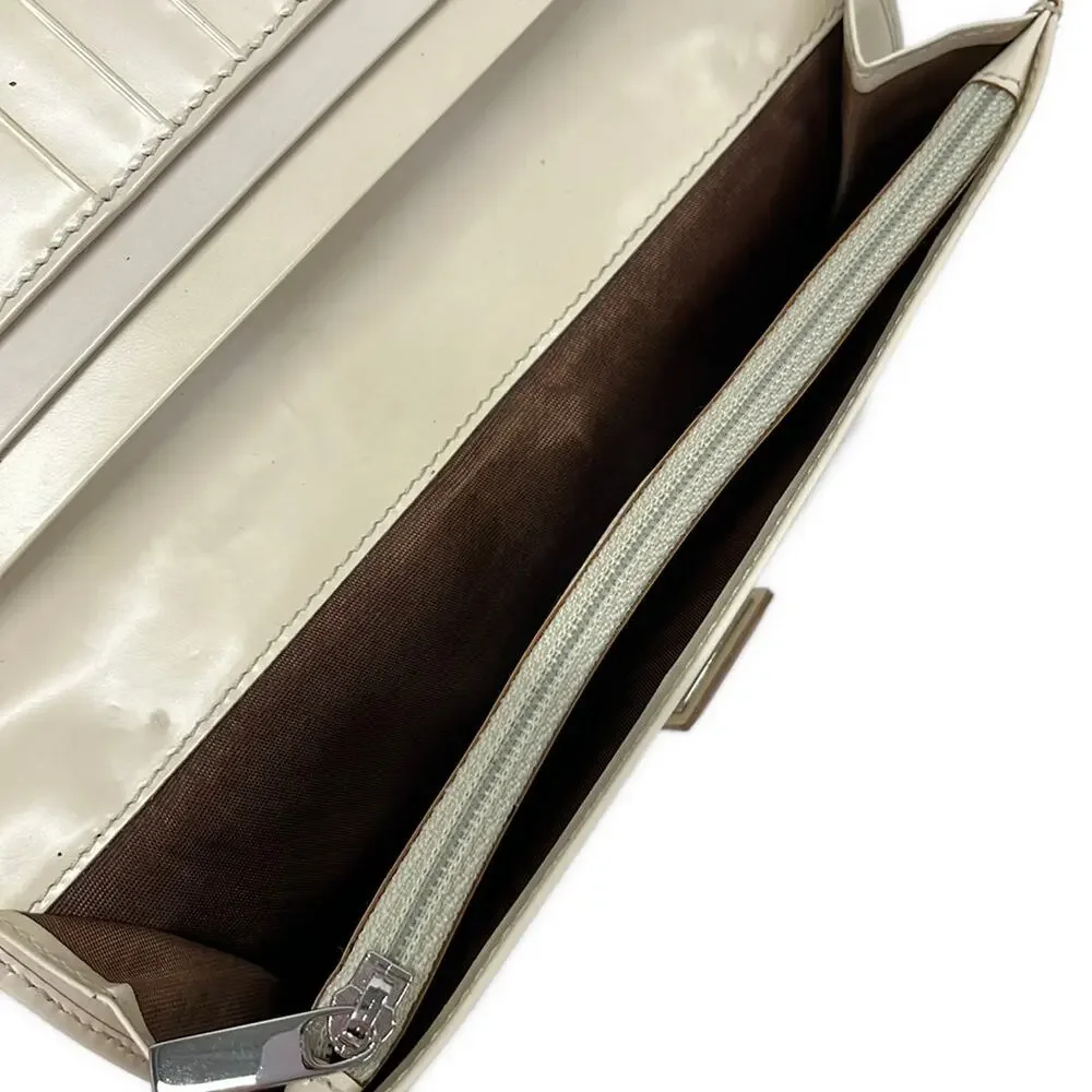 Salvatore Ferragamo Gancini Long Wallet Beige Cream Canvas Leather